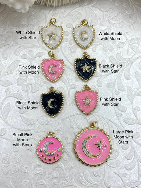 Red or Navy Enamel Star Charms, Silver or Gold Plated Brass, 8 styles,  Cubic Zirconia, Brass, and Enamel Charms. Fast Ship