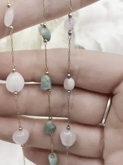 Rose Quartz and Amazonite Stone Beaded Rosary Chains, Beaded Chains, 3 styles. stone beads, Gold or Silver Wire, Sold by the foot. Fast ship