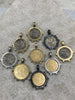 Image of Reproduction French Madagascar Medal Coin Pendant, Coin Bezel, French coin, Art Deco Coin, Gold Coin, 4 bezel colors. Fast Ship