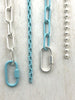 Image of Enamel Plated Light Medium Robin Egg Blue Paper Clip Chain, Enamel Box Chain, Matte Silver Paper Clip Chain & Ball Chain, 4 styles Fast Ship