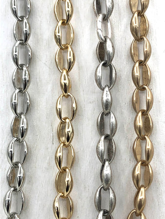 Chunky Cable Rolo Chain Oval sold by the foot. 16mm x 3.75mm. Electroplated Zinc Alloy, 5 finishes available. Fast ship