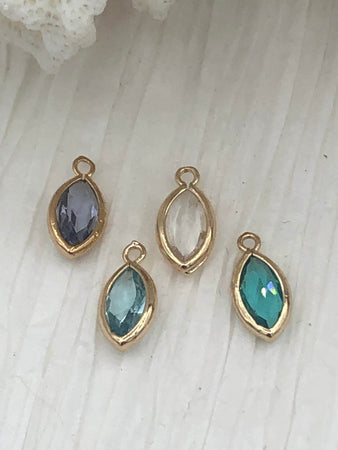 Crystal Gold Soldered Pendants and charms. Purple,Clear,Aquamarine,Teal Marquise Crystal, Soldered Charms 4 Colors Fast Ship