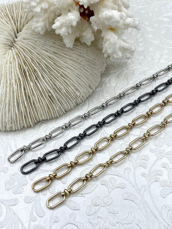 Brass Mixed Link Medium Cable Chain Oval sold by the foot. 7.5mm x 13mm oval, Electroplated brass, 3 finishes Fast ship