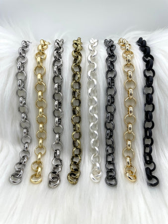 Brass Cable Rolo Chain Round sold by the foot. 10mm. Large Size Rolo Chain Electroplated , 8 finishes available. Fast ship