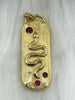 Image of High Quality Brass CZ Snake Medallion, Snake Pendant, Gold plating, Garnet CZ 33mm x 12mm. Fast Ship