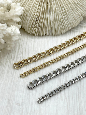 Brass Curb Chain HIGH QUALITY Gold Plated Curb Chain, Rhodium Silver Curb Chain, Chunky Flat Curb Chain 2 sizes 5mm or 9mm Fast ship