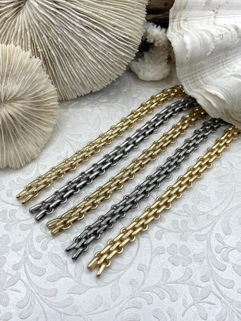 Brass Multilink Textured Chain, 21mm wide x 15mm Thick. gold plated over Brass or Worn Gold. Handmade, HIGH QUALITY Sold by the foot.