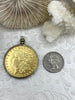 Image of Reproduction Coin Pendant 39mm, Gold Plated. Liberty Coin, Vintage Coin, 4 bezel colors. Fast Shipping