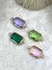 Image of Gold Trimmed Colorful Rectangle Crystals, Gold trimmed Pendants,Gold Trimmed Crystal Connectors.Colorful Crystal Charms, 9 Colors, Fast Ship