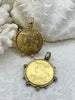 Image of Reproduction French Madagascar Medal Coin Pendant, Coin Bezel, French coin, Art Deco Coin, Gold Coin, 4 bezel colors. Fast Ship