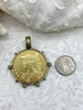 Image of Reproduction French Madagascar Medal Coin Pendant, Coin Bezel, French coin, Art Deco Coin, Gold Coin, 4 bezel colors. Fast Ship