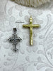 Image of Brass Cross Charms with Pearls and CZ, Religious Cross, Brass Cross Charm, CZ Cross Pendant, Small Silver or Large Gold, Fast Ship