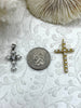 Image of Brass Cross Charms with Pearls and CZ, Religious Cross, Brass Cross Charm, CZ Cross Pendant, Small Silver or Large Gold, Fast Ship