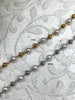 Image of Faux Pearl Beaded Rosary Chain, 4mm White Pearls with Gold or Silver Wire and Accents, Plated Brass Wire, Sold by the foot, Fast Ship