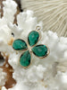 Image of Crystal Gold Trimmed Flower Pendant. Small Flower Shape Crystal Pendant, Blue and Green Flower Crystal Charms 30mm, mm thick. Fast Ship