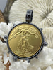 Image of Reproduction French Commemorative Medal Coin Pendant, Coin Bezel, French coin, Art Deco Coin, Gold Coin, 4 bezel colors. Fast Ship