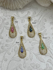 Colorful Enamel and Gold Teardrop Pendants with CZ, Gold Teardrop Charm, 4 Colors, Enamel and Gold Plated Brass Pendants, Fast Ship.