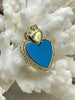 Image of Heart Shaped Blue and Red Enamel and Gold Pendants with CZ, Cubic Zirconia, Blue or Red Enamel Heart, Gold Plated Brass, Fast Ship.