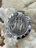 Image of Three Graces Silver Coin Pendant, Reproduction Coin Pendant, Coin Bezel w/CZ - Mother of Pearl, Greek mythology Coin, BBA Original Fast Ship