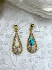 Colorful Glitter Enamel and Gold Teardrop Pendants with CZ, Gold Teardrop Charm, 2 Colors, Enamel and Gold Plated Brass Pendants, Fast Ship.