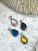 Image of Crystal Silver Trimmed Teardrop Pendants and Charms. 8 Crystal Colors, Small Crystal Charms, 11mm x 8mm Teardrop Crystal Charms, Fast Ship