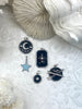 Image of Black and Light Blue Enamel Charms CZ Micro PAVE Charm Pendant BRASS. Silver plating. Star, Moon, Arrow. 5 styles. Fast Ship