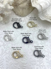 Pave Rhinestone Large Lobster Claw Clasps 7 colors  30mm X 17mm LG Parrot Claw Clasp, Spring Hook Clasp, Fast Shipping