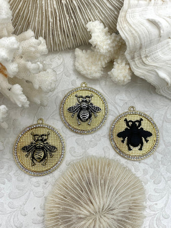 Bumble Bee Pendant with CZ, Round Bee Charm, Bumble Bee Charm, Mixed MetalBumble Bee, 10 Styles, Zinc Alloy, Cubic Zirconia, Fast Ship