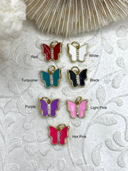Butterfly Shaped Enamel and Gold Pendants with CZ, Cubic Zirconia, Enamel and Gold Plated Brass, 7 Colors.Fast Ship.