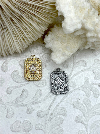 CZ Micro PAVE Spade Charms, Gold or Silver Playing Card Charms, Cubic Zirconia, Gold or Silver Plated Brass, Playing Card Charm, Fast Ship