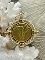 Elephant Coin, Elephant Pendant, Alabama Crimson Tide Elephant Coin, African Elephant Coin Pendant, Gold Coin, 4 Bezel Colors, Fast Ship