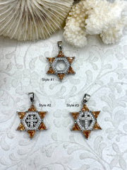 CZ Micro PAVE Star of David Charms, Topaz Colored Cz, Cubic Zirconia Cross Charms, Silver Plated Brass, CZ Pendants, Cross Charms Fast Ship