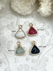 Small Triangle Shaped Natural Stone Pendants Gold Soldered, Natural Stone Pendants, will come in a variety of patterns, 4 colors, Fast Ship