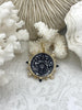 Image of French Le Monde Pendant, French Pendant, French Coin, Black Spike and Round Pearl Accents, Silver Le Monde Coin, Gold Bezel, Fast Ship