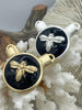 Image of French Bee Black Enamel Pendants, Enamel and Zinc Alloy, 5 Finishes:Gold, Matte Gold, Bronze, Burnished Silver, and Matte Silver.Fast Ship.