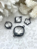 Image of Crystal Gunmetal Soldered Pendants and Connectors. Square, Round & Star Shapes, 4 Styles to choose from, Crystal Connectors. Fast Shipping