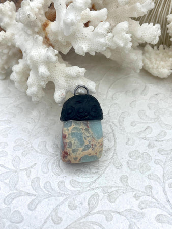 Soldered Natural Stone Pendants, Rectangle Stone Pendants with Matte Black ,variety of patterns, All Unique Natural Stones, Fast Ship.