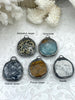 Image of Soldered Natural Stone Pendants, Round Stone Pendants with Gunmetal Soldering, Comes in 5 pattern styles, Natural Stones, Fast Ship.