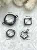 Image of Crystal Gunmetal Soldered Pendants and Connectors. Square, Round & Star Shapes, 4 Styles to choose from, Crystal Connectors. Fast Shipping