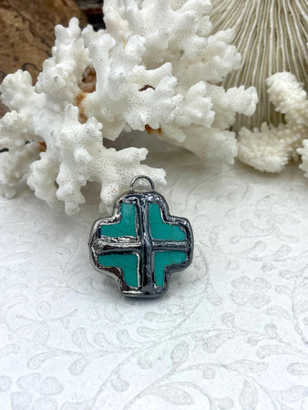 Soldered Natural Stone Pendants, Cross Shaped Turquoise Howlite Stone Pendants with Gunmetal Soldering, Unique Natural Stones, Fast Ship.