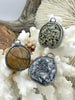 Image of Soldered Natural Stone Pendants, Round Stone Pendants with Gunmetal Soldering, Comes in 5 pattern styles, Natural Stones, Fast Ship.