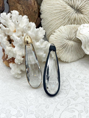 Clear Crystal Teardrop, Gold or Matte Black Soldered Pendants. Teardrop Soldered Charm, Drop Soldered Pendants, 2 Styles. Fast Shipping