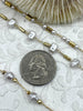 Image of Faux Pearl Beaded Rosary Chain, White Pearls with Gold Caps and Wire, 3 Styles, Gold Plated Brass Wire, Sold by the foot, Fast Ship