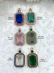 Colorful Gold Pendants with Colorful CZ, Rectangle Gold CZ Charm, 6 Styles, Solitaire CZ Pendants, Bicolor Cubic Zirconia Charms. Fast Ship.