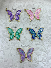 Brass Gold and Enamel Butterfly Charm, Butterfly Pendants, 25mm Pendant Charm, 5 Finishes Available, Sparkly Enamel. Fast Shipping