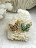 Image of Gold Butterfly Charms with Glitter Enamel and CZ, 5 Colors, Pink,Blue,Peach,Green,Teal, Brass Charms, CZ, Glitter Enamel, Gold, Fast Ship