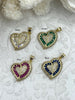 Image of Gold Plated Brass Heart Charms with Colorful CZ, 4 Colors, Made of Gold Plated Brass Brass and Cubic Zirconia Colorful Hearts. Fast Ship