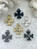 Image of Cross Pendants, Hammered Cross Charms with Clear Center CZ, Religious Charm 6 finishes, 24mm, 5mm thick, Plated Zinc Alloy Cross, Fast Ship