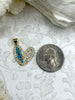 Image of CZ Micro PAVE Heart Charms with Turquoise, Gold Heart Charms, Clear Cubic Zirconia and Turquoise, Gold Plated Brass, Hearts, Fast Ship