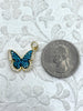 Image of Gold Butterfly Charms with Glitter Enamel and CZ, 5 Colors, Pink,Blue,Peach,Green,Teal, Brass Charms, CZ, Glitter Enamel, Gold, Fast Ship